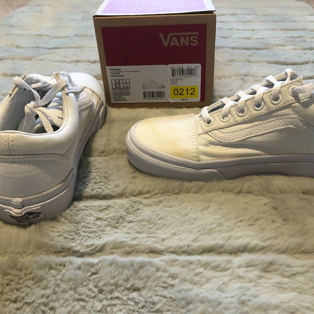 VANS CANVAS OLD SKOOL SHOE WHITE - MEN 5 WOMEN 6.5